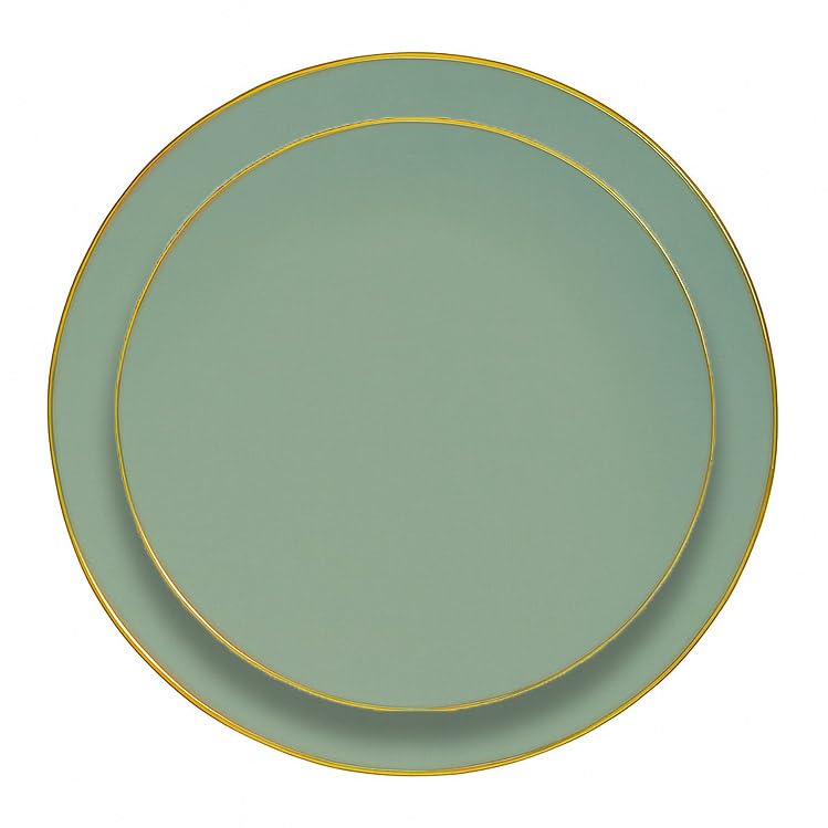 Élégant Ensemble d'Assiettes Réutilisables, Couleur au Choix avec Bordure Dorée, 16 Pièces, Grande 23cm et Petite 19cm,Plastique PVC Brillant,Lavable au...