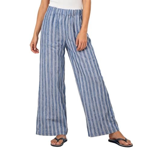 Amazhiyu Women's 100% Linen Summer Stripes Wide Leg Pants Blue, X-Large — Amazon listing image