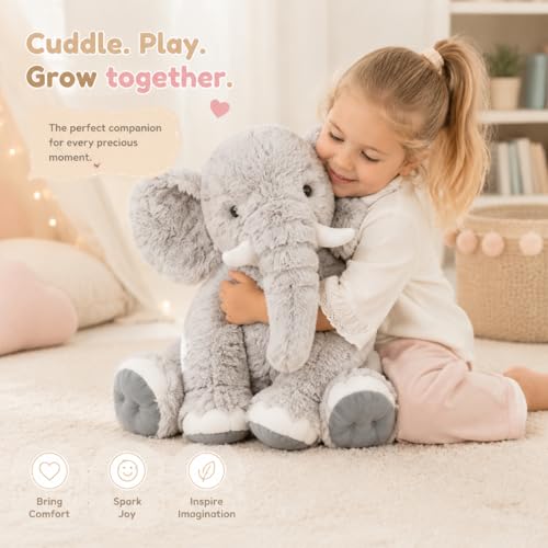 Image of MorisMos Giant Elephant Stuffed Animal, 19.6inch Large Stuffed Elephant Plush Toy Plush Soft Elephant Plush Gifts for Kids, Girls Boys,Toddlers, Gray