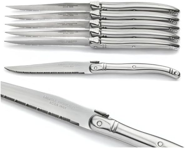 LAGUIOLE 6 Steak Knives, Stainless Steel. Magnetic Presentation Box