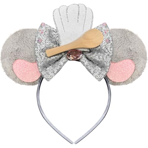 Brylla Cute Fluffy Mouse Ears Headband for Women Spoon and Chef Hat Bows
