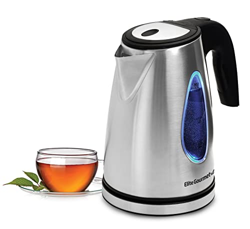 Elite Gourmet EKT-1271 Ultimate 1.7 Liter Electric Kettle – Stainless Steel Design & Cordless 360° Base, Stylish Blue LED Interior, Handy Auto Shut-Off Function – Quickly Boil Water For Tea & More by Elite Gourmet - Used condition - US$21.13