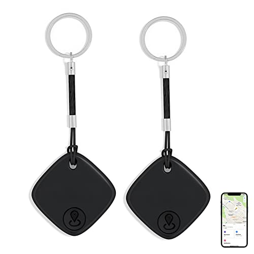 Bluetooth Tracker and Item Locator: Key Finder, Smart tag Item Finder Works with Apple Find My(only iOS Compatible),1 Year Replaceable Battery, Smart Tracker for Keys Bags Wallets Pet (Black-2pack)