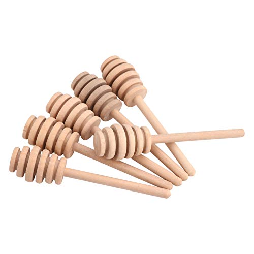 50pcs / set palo de cuchara de miel, cuchara de madera para mezclar miel, Mini esparcidor de miel Cucharas para tarro de miel Dispensación de llovizna (10,5 cm)