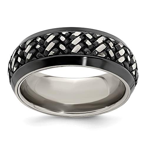 ICE CARATS Edward Mirell Black Titanium Beveled Casated 9mm Wedding Ring Band Size 12.00 Man Fancy Type of Classic Edge Fashion Jewelry for Dad Mens Gifts for Him