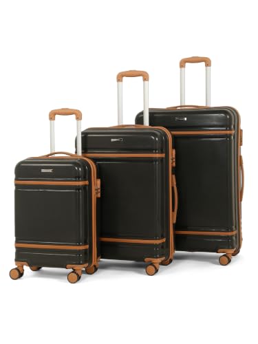 Image of Teakwood Set of 3, 8 Wheels Trolley Bag, Hard Cabin with Zipper Closure, Adjustable Push Button & Cross Side Strap, Number Lock System 360 Degree (Set of 3, Black)