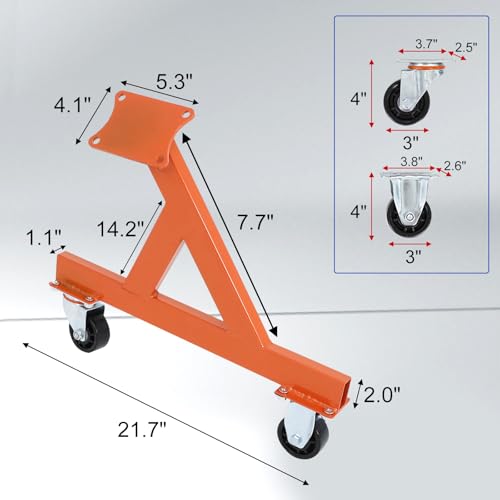 Image of Metal Engine Stand for LS Series V8 Engines - Heavy Duty Steel Cradle (2 PCS), Rolling Storage Stand with Swivel Casters, Engine & Transmission Storage Support, Orange