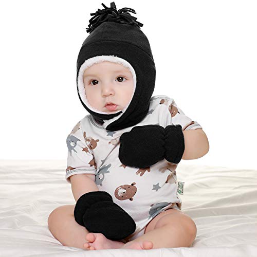 Yinuoday Baby wintermuts en wanten set, warme fleece hoed Sherpa gevoerde caps winter warme oorklep hoed handschoenen… - Image 8