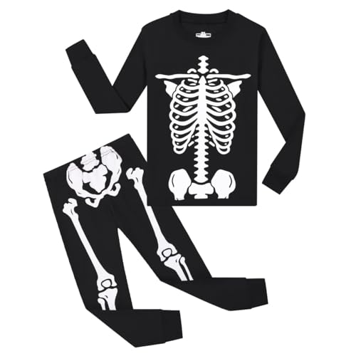 HYCLES Boys Halloween Pyjamas Kids Glow in The Dark with Skeleton Bones for Unisex Boys Girls Cotton Nightwear Age 5 Years