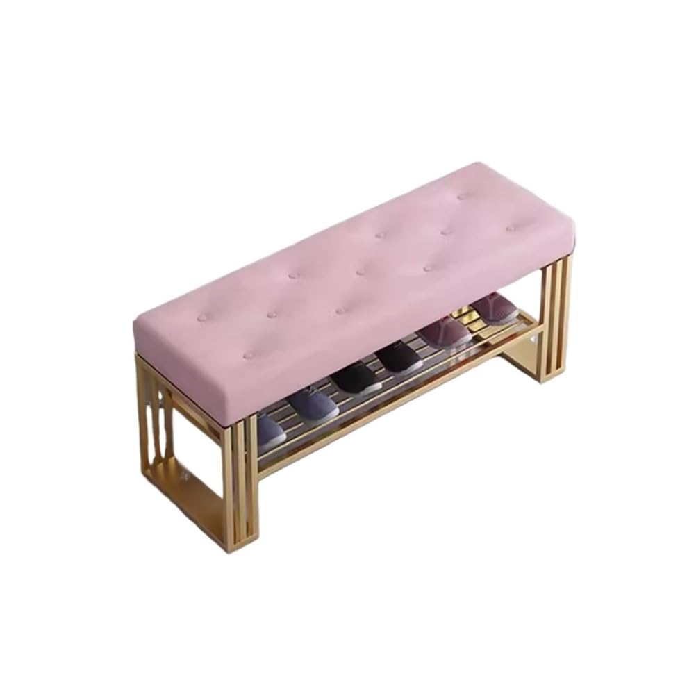 LWJSOCP Entryway Shoe Storage Bench with Padded Seat 2-Tier Metal e nizer Compact Shoe Rack for Narrow Spaces Hallway & Bedroom Stool 60cm