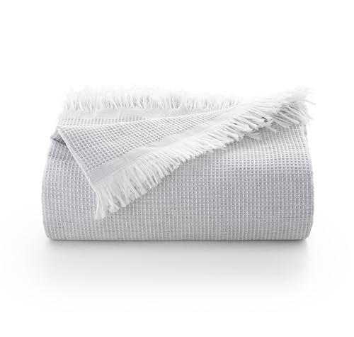 GAMUSI Plaid multifonction pour lit et canapé. Plaid - Couvre-lit en coton doux et respirant nid d'abeille - 180 x 140 cm, gris clair