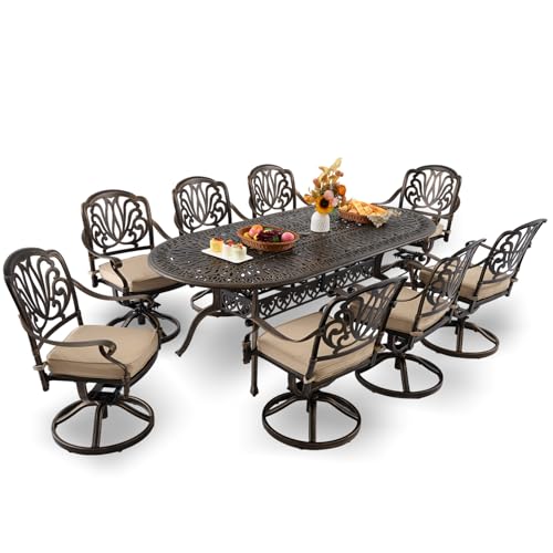 Oval Outdoor Dining Table for 8: Stylish and Durable Patio Dining Solutions 4 9-Piece Cast Aluminum Outdoor Table and Chairs, Classic Vintage Patio Dining Set for 8 Include 87