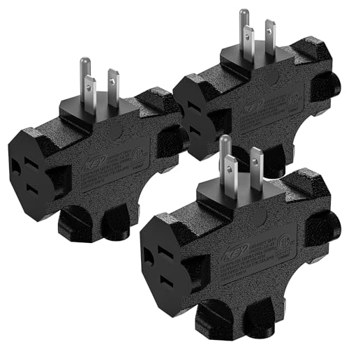 3-Pack 3 Way Plug Adapter ETL Listed 3 Outlet Grounded Wall Outlet Splitter 3 Prong Multi Outlet Adapter 15A 125V 1875W Power Splitter for Home Office or Travel Black.