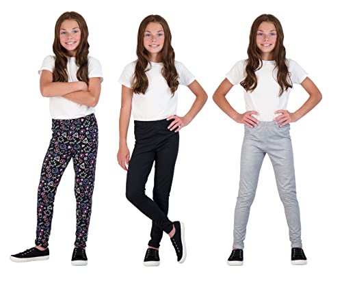 Girls Leggings 3 Pack Pull On Pants Full Length Stretch Tights for Kids2