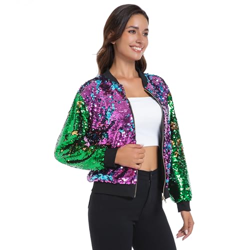 MISI CHAO Womens Sequin Jacket Bomber Glitter Coat 1989 Slitter Outfit Shiny Disco Y2K 90s Streetwear For Concert Party3