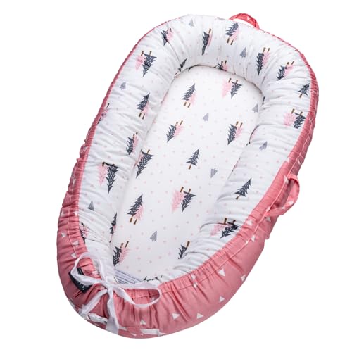 Image of Infant Support Cushions | Baby Lounger | Cotton Infant Lounger | Reversible Adjustable Portable Floor Lounger | Supervised Awake Only No Sleeping | Soft Breathable Washable Cover (Pink)