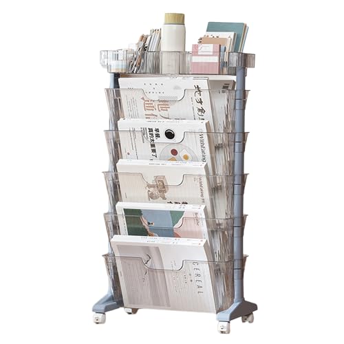 Carrito de estantería azul con ruedas que ahorra espacio para libros, revistas y almacenamiento de escritorio, perfecto para espacios estrechos, elegante y funcional