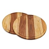 TeakCraft Teak Rundes Schneidebrett mit Saftrille, Serviertablett, 2er-Set (13,5 x 13,5 x 0,75), FSC-zertifiziertes Tranchierbrett, The Bestla