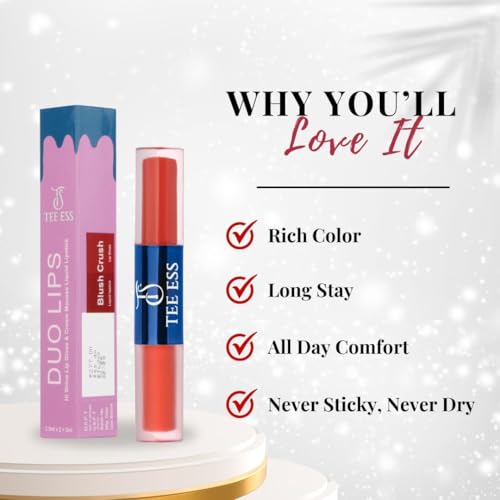 Image of Tee Ess Duo Lips 2-in-1 | Lip Gloss & Matte Cream Mousse Liquid Lipstick | High Shine Gloss + Soft Matte Finish | Long-Lasting, Lightweight & Non-Sticky | 5ml (BLUSH CRUSH)