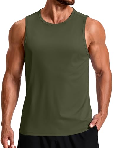 COOFANDY Men Tank Top UPF 50+ Quick Dry Gym Shirt Army Green