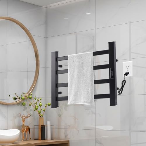 Nopwer Towel Warmer Heated Towel Bar-Rack - Nopwer Bathroom Wall Mounted Electric Towel Drying Plug-In Matte Black 4 Bars thumb #3