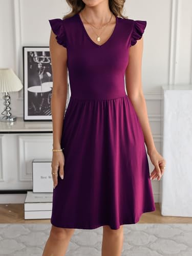 Image of HELYO Women's Summer Dresses Cute V Neck Ruffle Sleeve Cocktail Short Work Casual Dress with Pockets 648