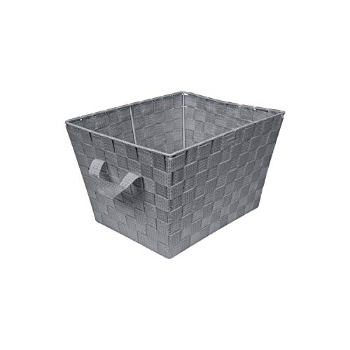 Image of Simplify Medium Woven Strap Tote | Decorative Storage Basket | 2 Handles | Organization | Closet | Bedroom | Bathroom | Nursery | Accessories | Toys | Gifts | 1 Pack | Grey
