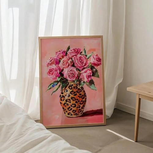 Impression sur toile de roses roses 80x140cm sous cadre style léopard - 4
