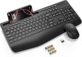 Wireless Keyboard and Mouse Combo - Full Size Ergonomic Wrist Rest, Silent Typing, Phone Holder, 2.4 GHz, 3 Level DPI, Batteries Powered, KM23D Set Compatible with PC, Laptop, Windows, macOS -SABLUTE