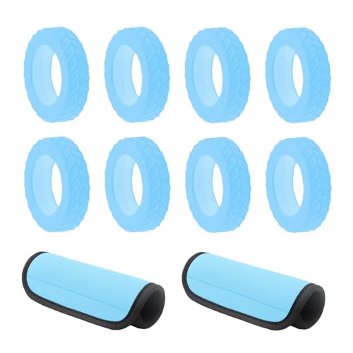 IFYON 8-Pack Luminous Blue Luggage Wheel Covers (Fits 2"-2.4" Double Wheels) & 2-Pack Blue Handle Wraps - Silicone Tire-Textured Wheel Protectors, Wet-Suit Material Handle Grips for Travel by IFYON - Used condition - CA$11.77