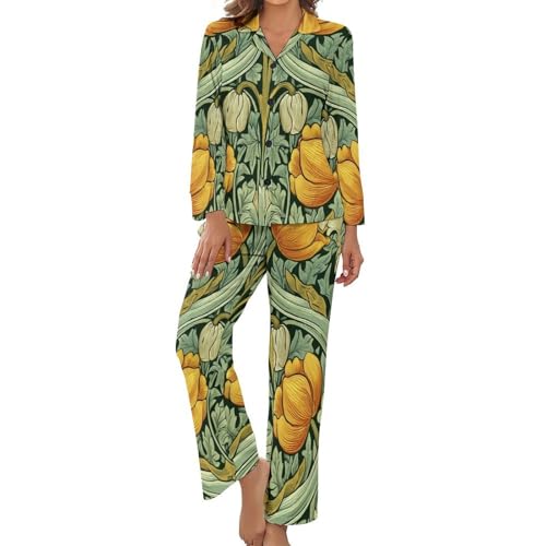Pyjama femme 2 pièces grande taille avec motif tulipes médiévales