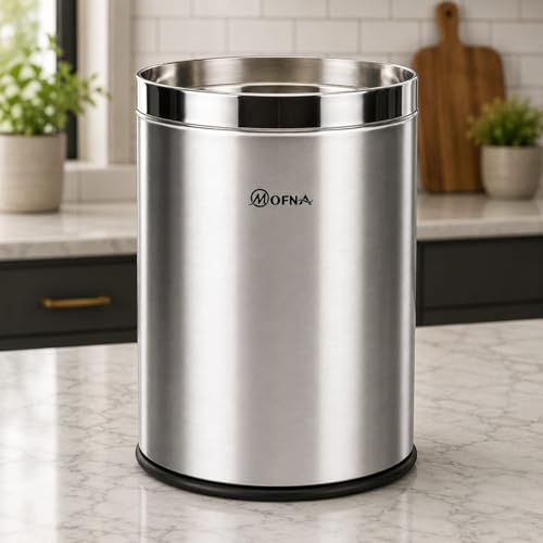 Image of mofna Stainless Steel Open Type Solid Dustbin Without Lid - Recycle Bin, Trash Can, Paper Bin - Modern and Durable Waste Management Solution (Silver, 10x28 Inch, 40 Liter)