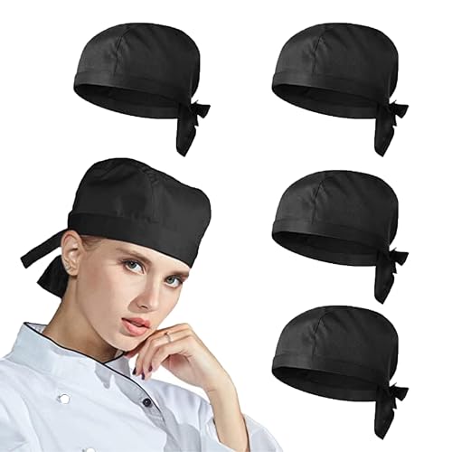 Wenyue Zestaw 4 oddychających beretów kapelusz szefa kuchni damski kaptur bandana kuchnia gotowanie usługi męskie czapki szefa kuchni czapka kucharska elastyczna czarna do restauracji, piekarzy