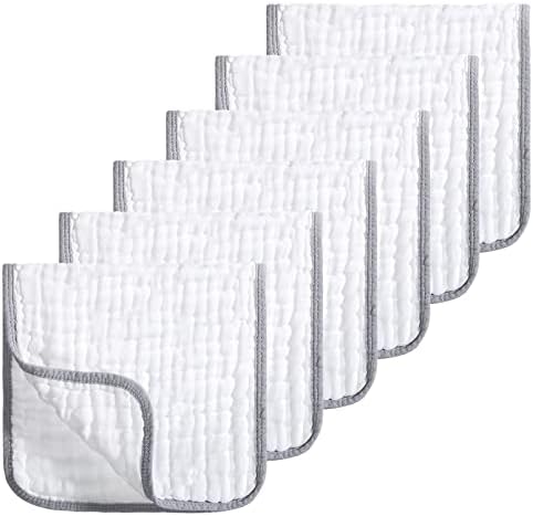 Looxii Muslin Burp Cloths 100% Cotton Muslin Cloths Large 20''x10'' Extra Soft and Absorbent 6 Pack Baby Burping Cloth (White)