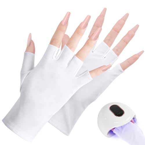 ACWOO Gants Anti-UV pour Manucure et Nail Art - Protection des Mains Sans Doigts pour Lampe UV (Blanc)