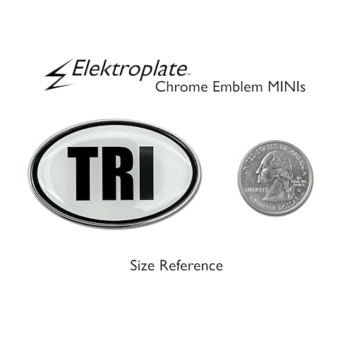Image of Elektroplate 2 Mini Triathlon Black and White OEM Chrome Emblems for Motorcycles, Watercrafts, and Decorations | Universal Fit at 2.15 inch x 1.4 inch | Weatherproof | 2-Pack