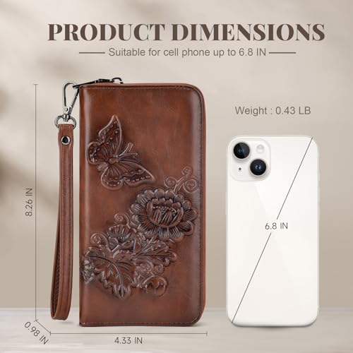 Womens Wallet Rfid Embossed Vegan Leather Multi Card Slots Wallets Large Capacity Wristlet Travel Purse for Women4