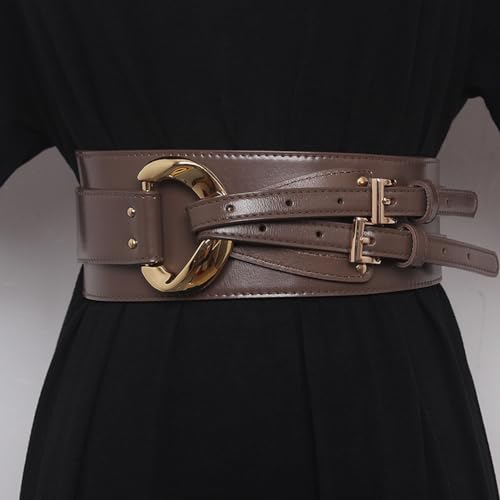 Women Double Buckle Obi Belt for Dress Wide Leather Waistband Belt for Blouse D Ring Cinch Belts for Sweater3