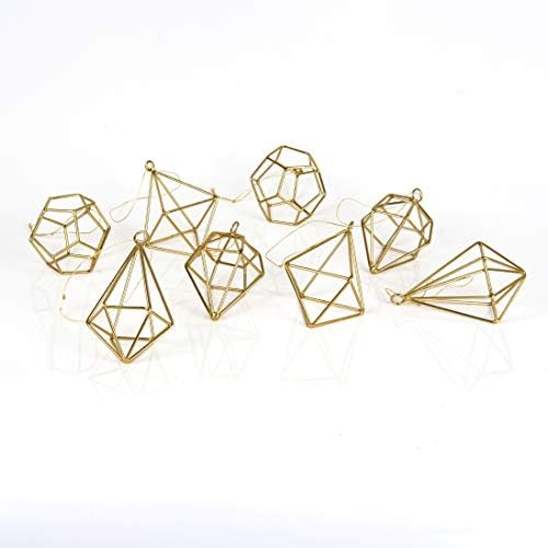 Set of 8 Gold Boho Geometric Decoration Christmas Ornaments, Gold Decor for Christmas, Wedding, Bachelorette Party, Hanging Boho Brass Wire Diamond Shape Decorative Set, Air Plant Holder, 3 Inch