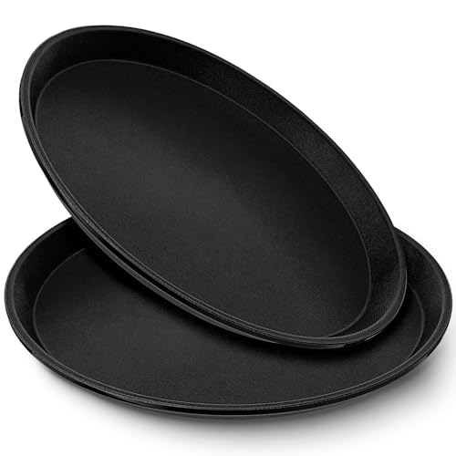 Zopeal 2 Pcs Bar Service Tray Round Plastic Non Slip,11"