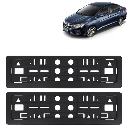Image of KINGSWAY City Car Number Plate Frames for All 2017 to 2019 Models of Honda Car Registration Plate Holders, Black Licence Plate Covers (Front and Rear), Universal Size 51.5 x 14.5 cm