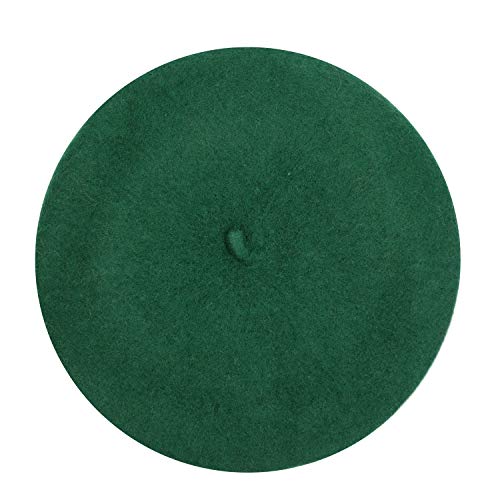Klong Women Wool Beret Hat French Style Solid Color (Dark Green)