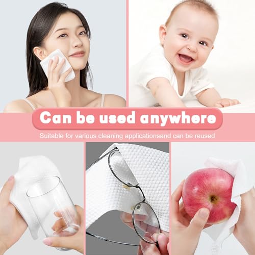 100 Count Disposable Face Towel, Ultra Soft & Thick Washcloths, Biodegradable Facial Towels for Sensitive Skin, Makeup Remover Dry Wipes, Lint-Free Towelettes for Cleansing