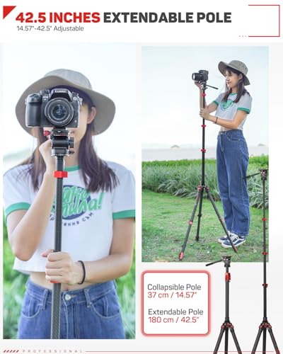 image for IFOOTAGE Carbon Fiber Camera Pole, 37-108cm/14.6-42.5in Extension Tube