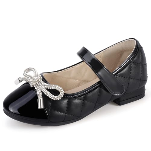 Hehainom Girls Dress Shoes Flower Girl Wedding Party School Little Big Kids Rhinestone Bow Ballet Flats Shoes