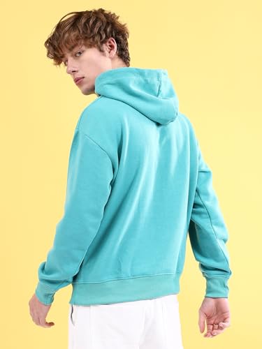Image of The Indian Garage Co Men Regular Fit Solid Overhead Hooded Sweatshirt