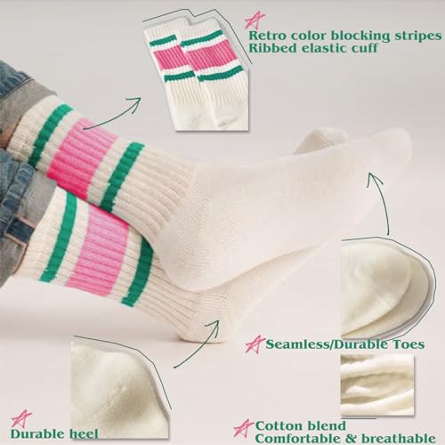 Funny Novelty Striped Crew Socks for Women Sporty Mid Calf Casual Cotton Retro Tube Socks4