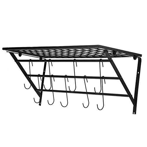 Pannenhouder voor de keuken met wandmontage, hangmand van zwart metaal met 10 haken, 62 x 25,5 x 25 cm - Image 7