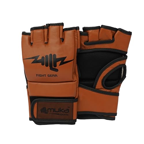 Muka Sports MMA Gloves Men - Open Palm Punching Bag Gloves - Leather Martial Arts Boxing Gloves for Men and Women - Workout Gloves for Grappling, Sparring, Muay Thai & Kickboxing (Brown, M)