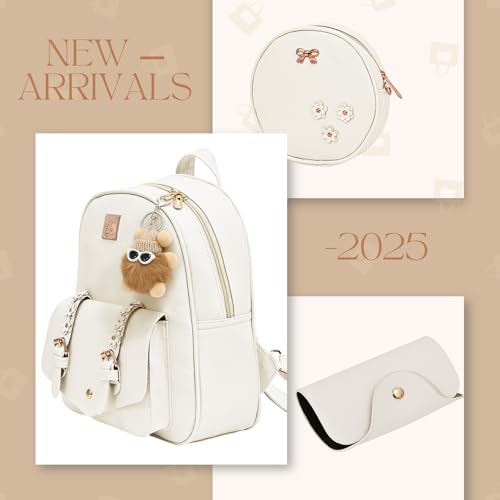 Wiwsi Leather Mini Backpack Purse for Women 3-Piece Set Floral Cute Small Casual Travel School Daypacks Little Wallet Bag（White） — view 5
